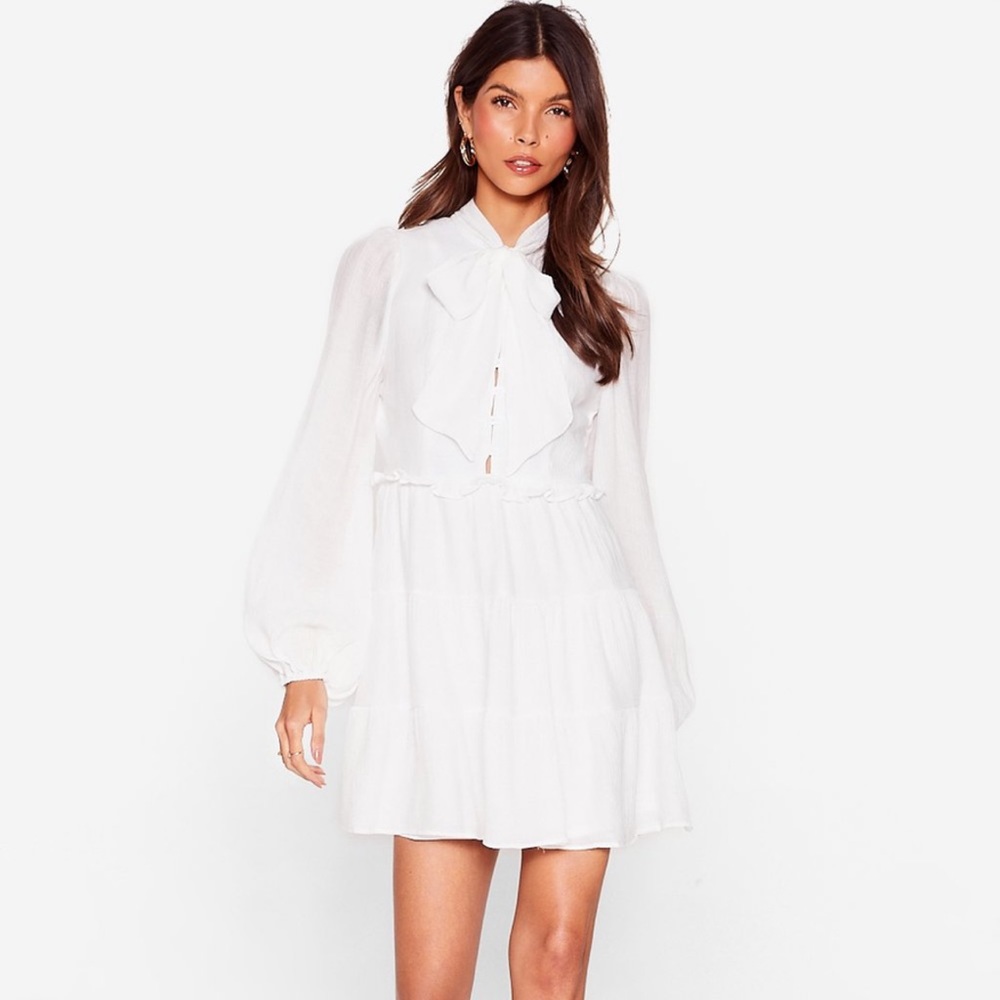Nasty Gal-  Textured Long Sleeve Bow Mini Dress